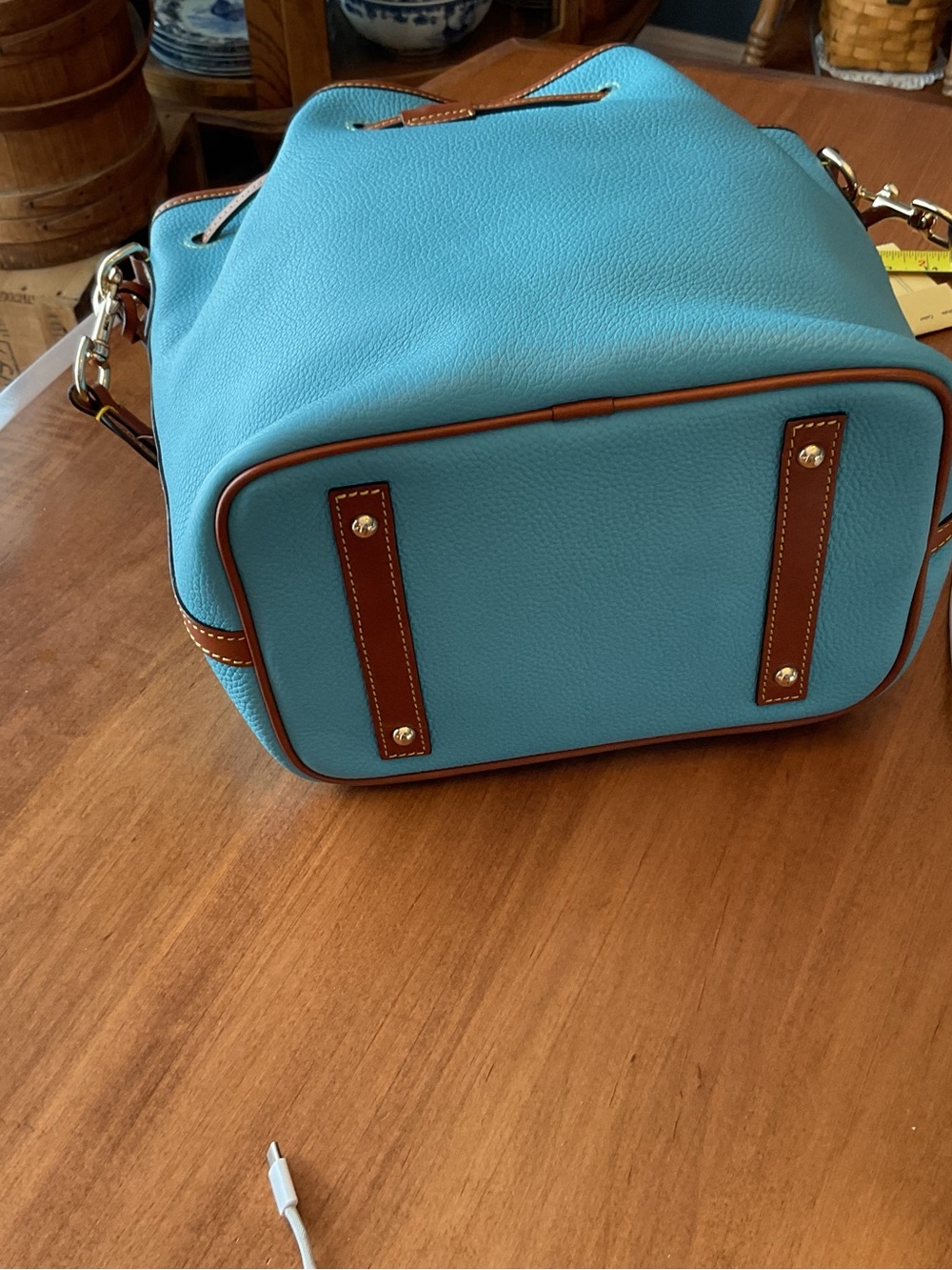 Dooney & Bourke Sky Blue pebble Drawstring Bucket Bag with Matching Wallet - Picture 7 of 15